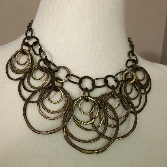 Unique Nested Circles Gold Tone Statement Necklace - Picture 6 of 10